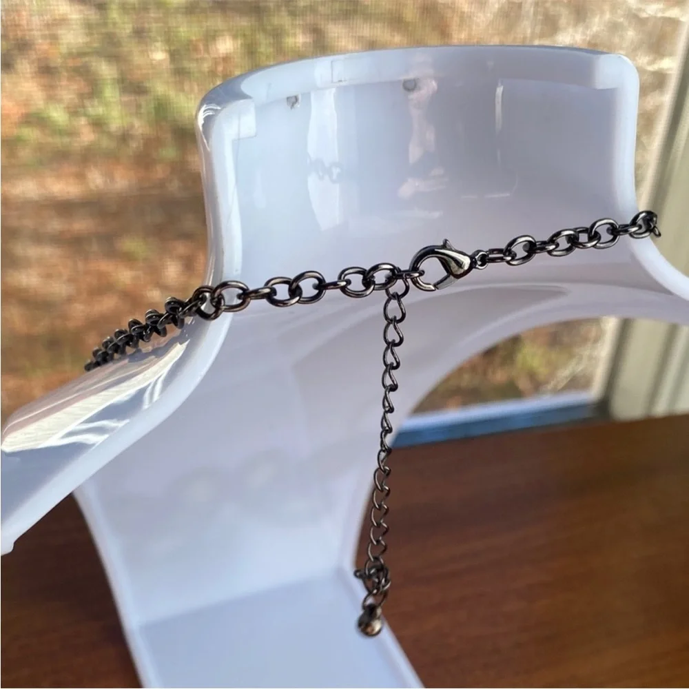 Vintage Green & Gunmetal Faceted Teardrop Statement Necklace